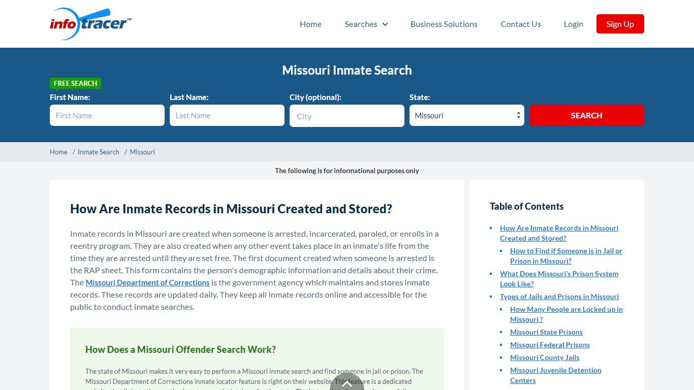 Missouri Inmate Search & Offender Search - Infotracer
